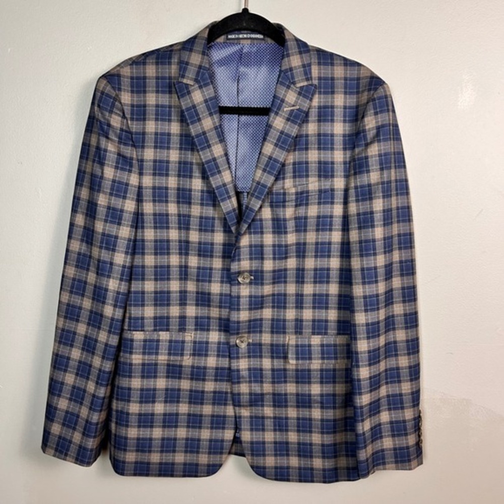 Original Penguin‎ Men's Sport Coat Size 38S Blue Tan Tartan Plaid